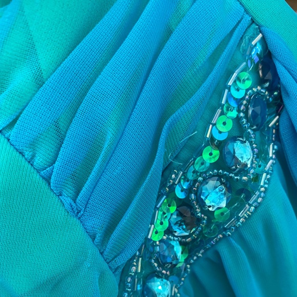 Jewel Accents Turquoise High/Low Halter Dress - Picture 7 of 7